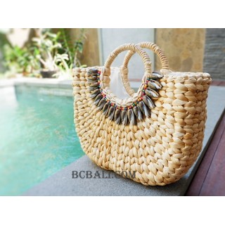 handbags sea grass natural with beads medium